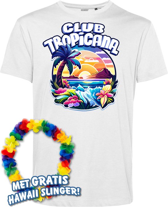 T-shirt Tropiques Colorés | Les meilleurs en concert 2024 | Club Tropicana | Chemise hawaïenne | Vêtements Ibiza | Blanc | taille L.