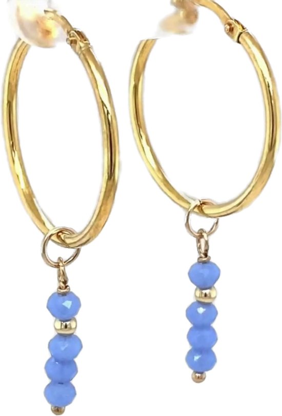 Pat's Jewels Boucles d'oreilles d'oreilles - Boucles d'oreilles femme - Pendentif Natuursteen - Plaqué Argent - Bleu Bébé