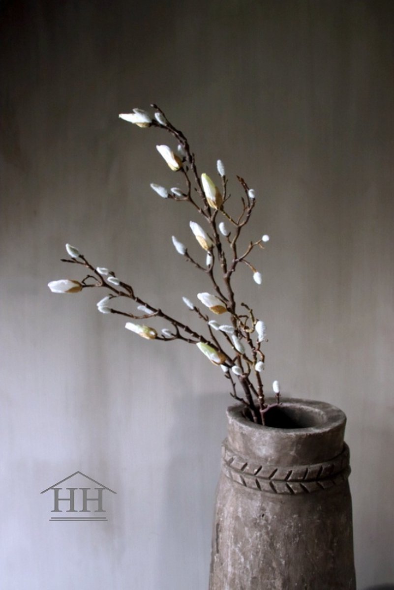 Kunst magnolia tak klein met zijtakken wit Mix