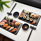 MikaMax Sushi set for two - Voor 2 personen - Incl. sushi stokjes & borden - Geniet van authentieke sushi-ervaring - Zwart - Sushi accessoires - Sushi servies - Chopsticks - Eetstokjes