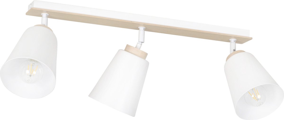 Emibig Salo 3L witte plafondlamp wit en hout 3x E27 - Perfecte verlichting voor elke ruimte
