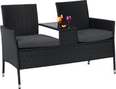 Banc de jardin Albatros Antonio 134 x 82 x 55 cm, Zwart - Canapé en polyrotin - Canapé de jardin 2 places avec plateau en Verres - Résistant aux UV et aux intempéries - Rembourrage en Tissus - Canapé Relax VIP