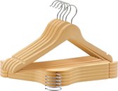 Houten kleerhangers, 10 stuks, met antislip broekstang en 360° draaibare haak, inkepingen op de schouders, gemaakt van natuurlijk hout, 44,5 x 23 cm (b x h), natuurlijke kleuren