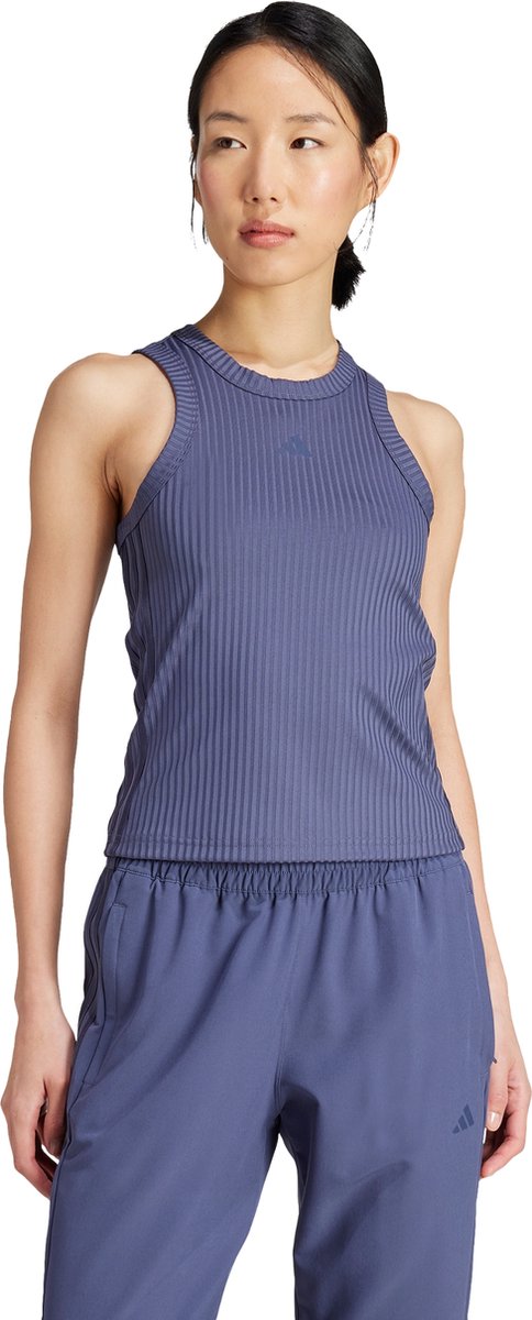 adidas Performance All Gym Seasonal Rib Tight Fit Tonal 3-Stripes Tanktop Dames Blauw
