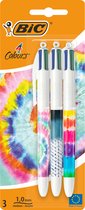 BIC 4 Kleuren Balpen Designs Tie & Dye - Set van 3 pennen - Medium Punt 1 mm
