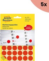5x Avery etiket Zweckform 18mm rond blister 2022 vel a 48 etiketjes rood