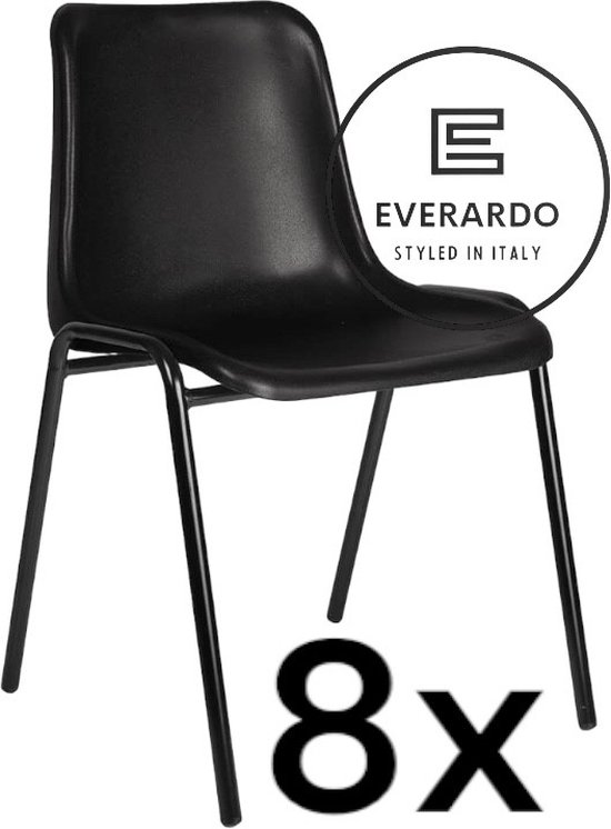 King of Chairs -set van 8- model KoC Everardo zwart met zwart onderstel. Kantinestoel stapelstoel kuipstoel vergaderstoel tuinstoel kantine stoel stapel kantinestoelen stapelstelen stapelstoelen kuipstoelen stapelbare keukenstoel Helene eetkamerstoel