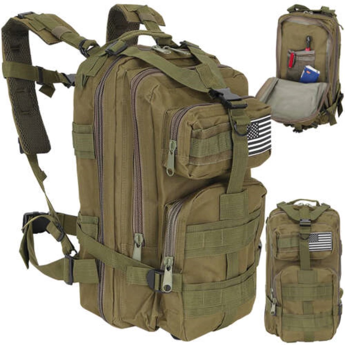 Trizand Militaire rugzak - 44 x 28 x 16 cm - 26 liter - groen - rugtas met meerdere vakken - survival