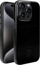 Rosso Elite Hoesje Geschikt voor Apple iPhone 15 Pro | Compatibel met MagSafe | Echt Leer Back Cover | Beschermhoes | Zwart