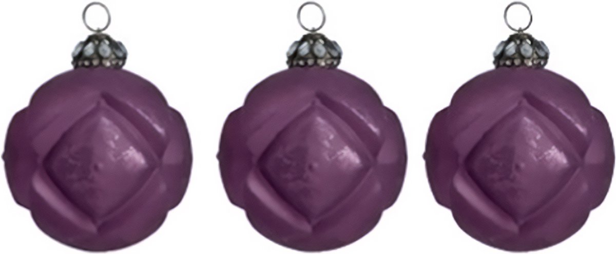 Set van 3 decoratieve paarse glazen kerstballen D10