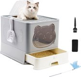 Kattenbak met Gesloten Ontwerp en Deodoriserend Systeem - Ruimtebesparend en Opvouwbaar - Hygiënische Plastic Kattenbak