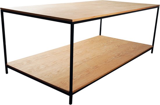 Rechthoekige tafel in bruin hout en zwart metaal L180