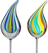 tuinsteker glas Beeld druppel - mond geblazen - 1 willekeurige kleur - met staaf 135 cm