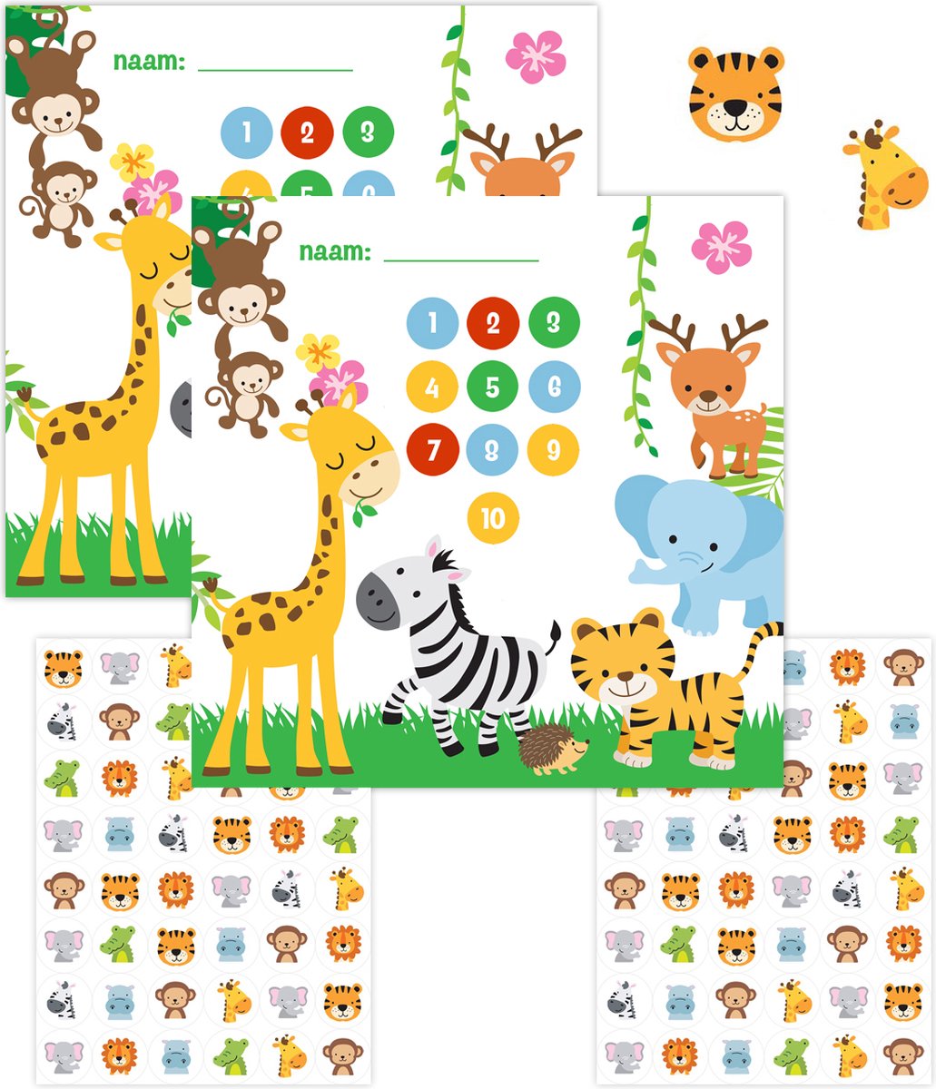 Goedkoopste Beloningssysteem met Stickers - Beloningskaarten Jungle Beloningsstickers - Beloningssysteem Kinderen - Beloningskalender - Zindelijkheidstraining Kind - Zindelijkheidstraining - Beloningssysteem Gedrag - 2 Stickervellen 2 Beloningskaarten