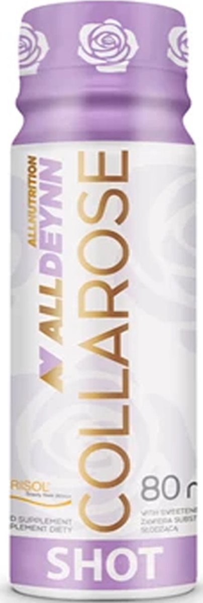 Goedkoopste Alldeynn | Collarose | Rund collageen | Raspberry wild strawberry | Doos 12 shots á 80ml | Hyaluronzuur | Biotin | Vrouwen | Supplement | Nutriworld