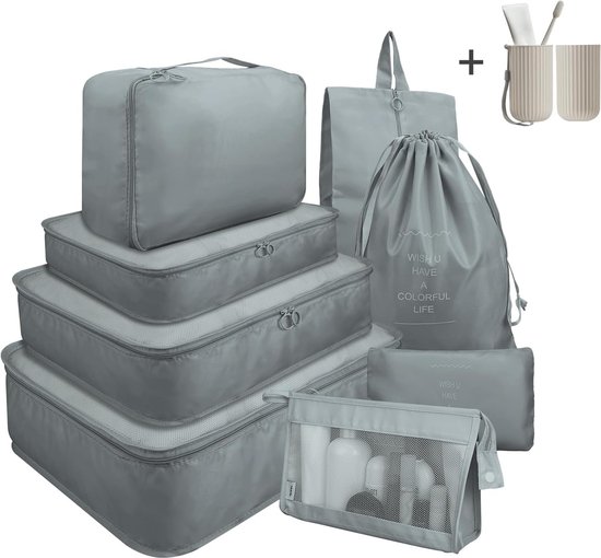 AiQInu Koffer-organizerset, 7 stuks, waterdichte verpakkingskubussen, pakzakken voor koffer, koffer organizer, reistas, organizer, voor het opbergen van kleding, schoenen, ondergoed