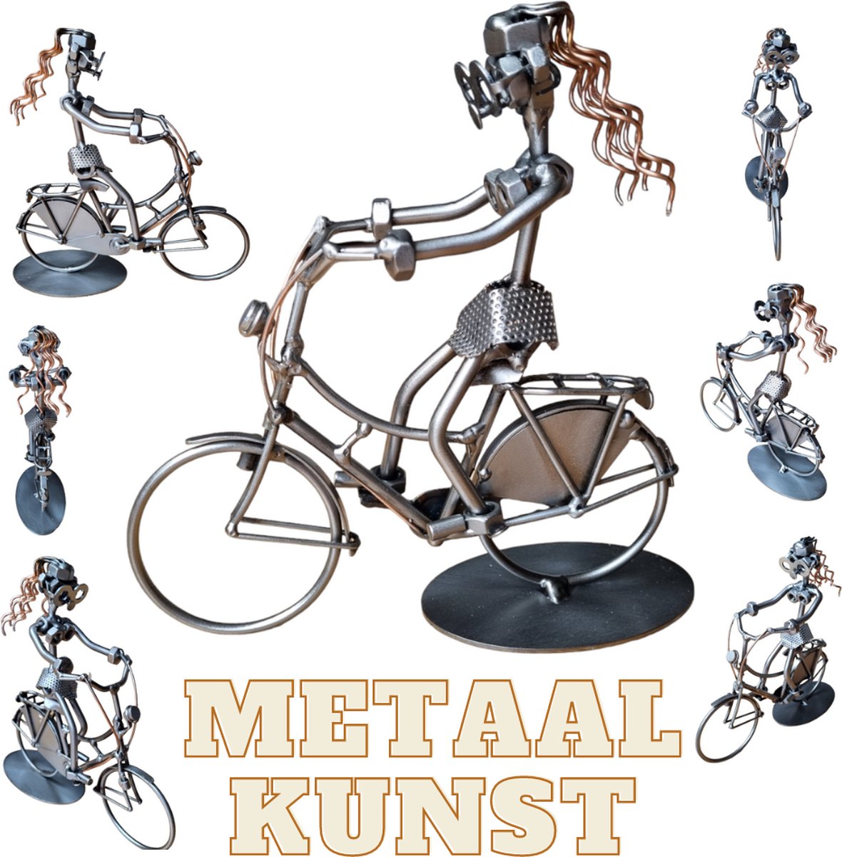 Fietser-metaal beeld-metaal kunst-uniek cadeau-het best cadeau-fiets-metaal-kunst-sinterklas gift-geschenk