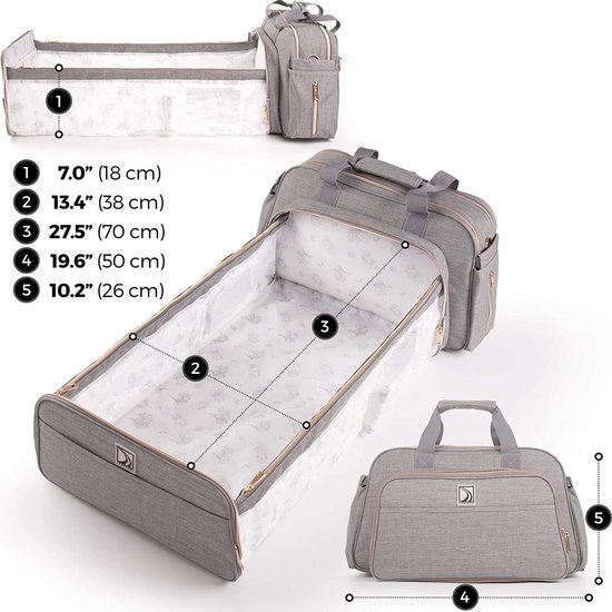 Sac à couches avec matelas à langer - Sacs à langer avec lit bébé - Grand sac à couches avec berceau - Sac à couches Sac de chambre d'enfant avec lit de bébé - Sac de chambre d'enfant - Grijs