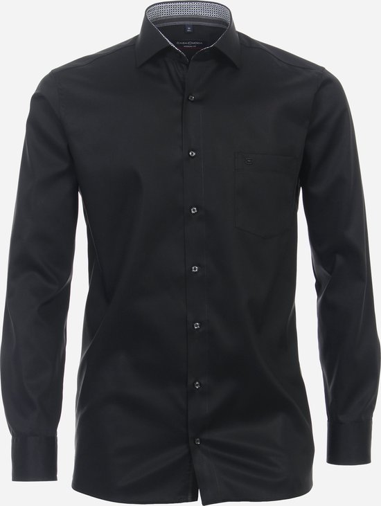 CASA MODA modern fit overhemd - twill - zwart - Strijkvrij - Boordmaat: 45