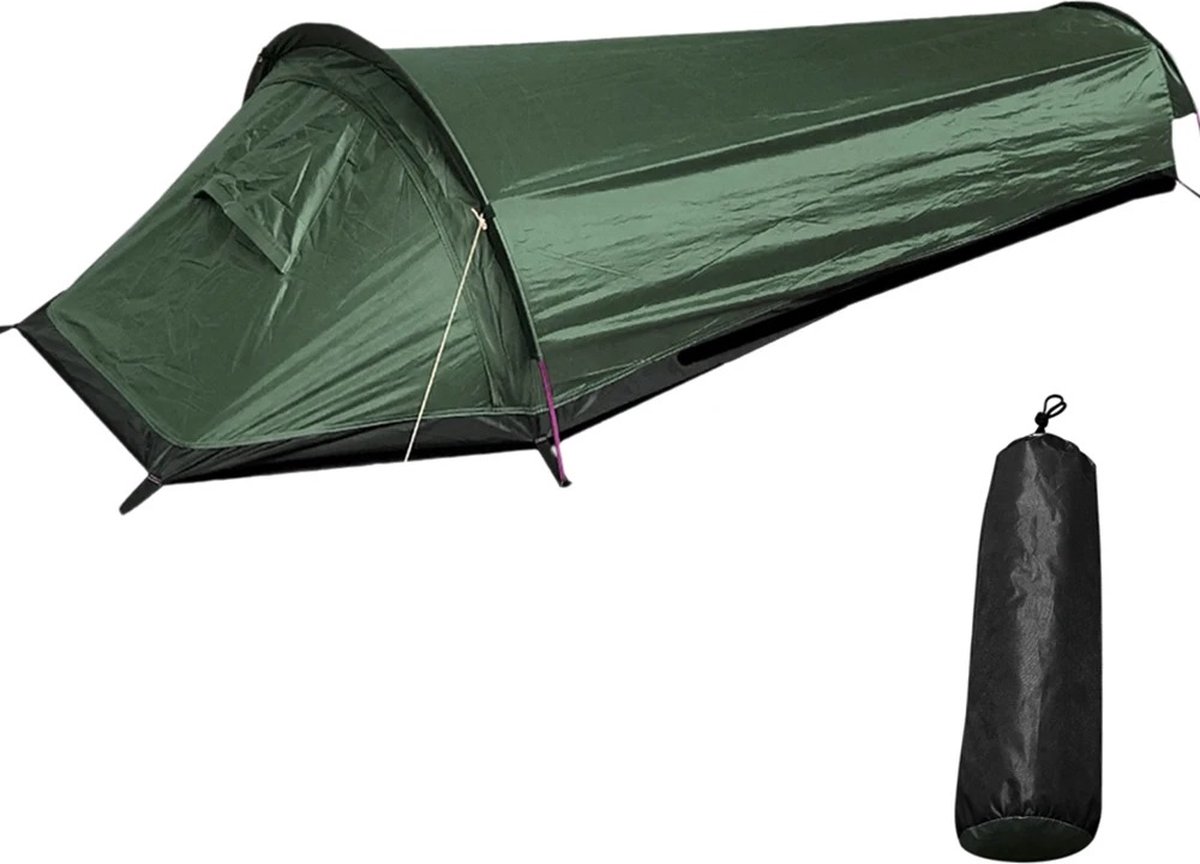 Multis - Éénpersoons Tent - Survival Tent - Compacte Outdoor Tent - 1 persoon - Waterbestendig Oxford Doek - Inclusief Draagtas - Army Green