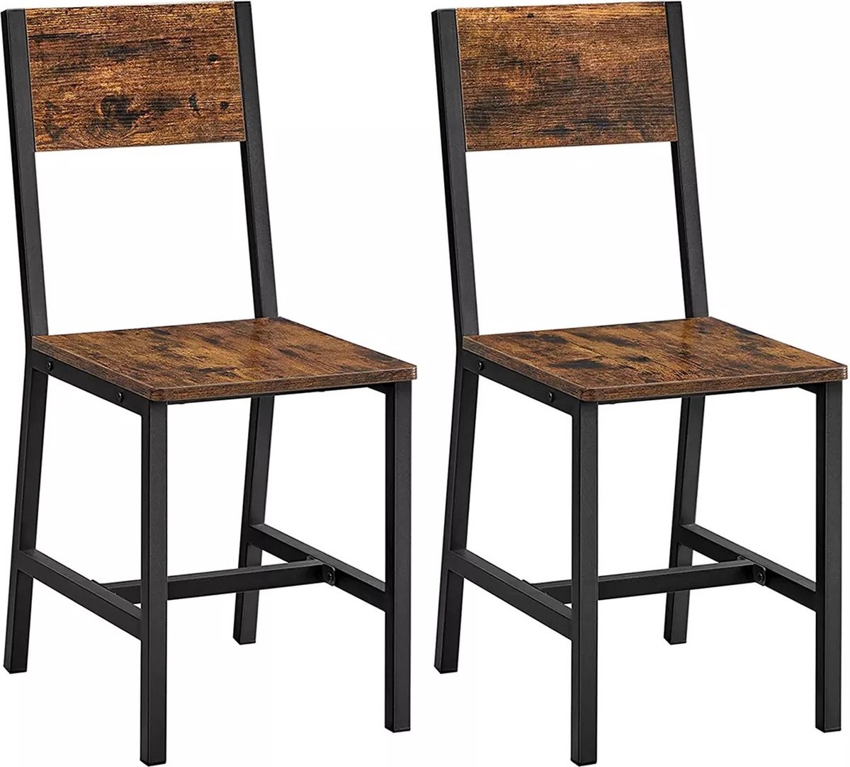 In And OutdoorMatch Metalen Frame Eetkamerstoelen Bertrand - Set van 2 - Industriële Stijl - Eetkamer - Woonkamer - Keuken - Vintage Bruin/Zwart