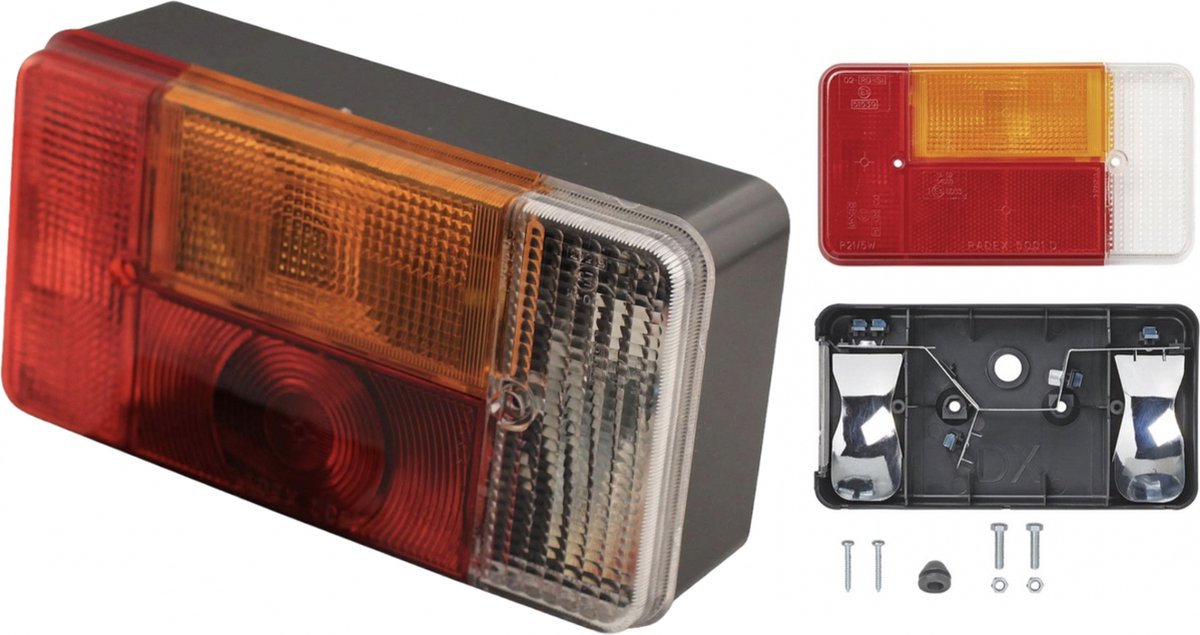 PD® - Achterlicht Aanhangwagen - RECHTS - Caravan achterlicht - Wit - 194 x 104 mm - inclusief bevestiging