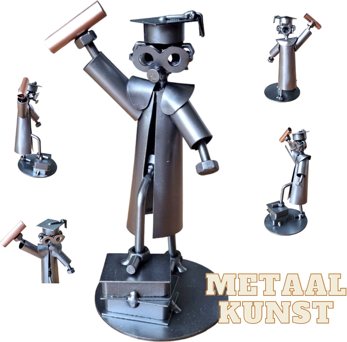 Afgestudeerde student-metaal beeld-metaal kunst-geslaagd-het best cadeau-uniek-sinterklas gift-kerst-geschenk