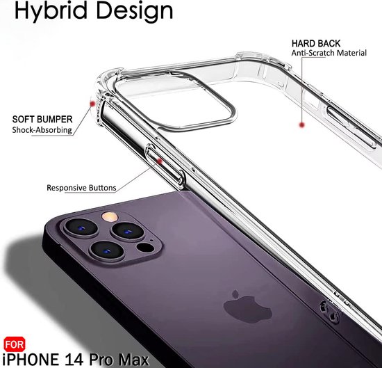 Coque antichoc – Coque arrière Crystal pour Apple iPhone 14 Pro Max | Bumper arrière transparent en PC et TPU