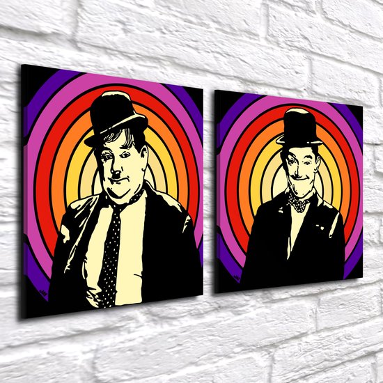 Pop Art Oliver Hardy & Stan Laurel 2 x - Canvas Print - op dennenhouten kader - 60 x 60 x 2 cm - Wanddecoratie