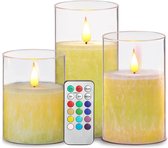 LED Kaarsen Met Afstandsbediening - Elektrische Kaarsen - Op Batterijen - Timer Functie - RGB - 12 Kleuren - Set van 3 stuks