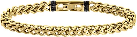 Lucardi Heren Goldplated armband breed met gourmetschakel - Staal - Armband - Cadeau - Vaderdag - 21 cm - Goudkleurig