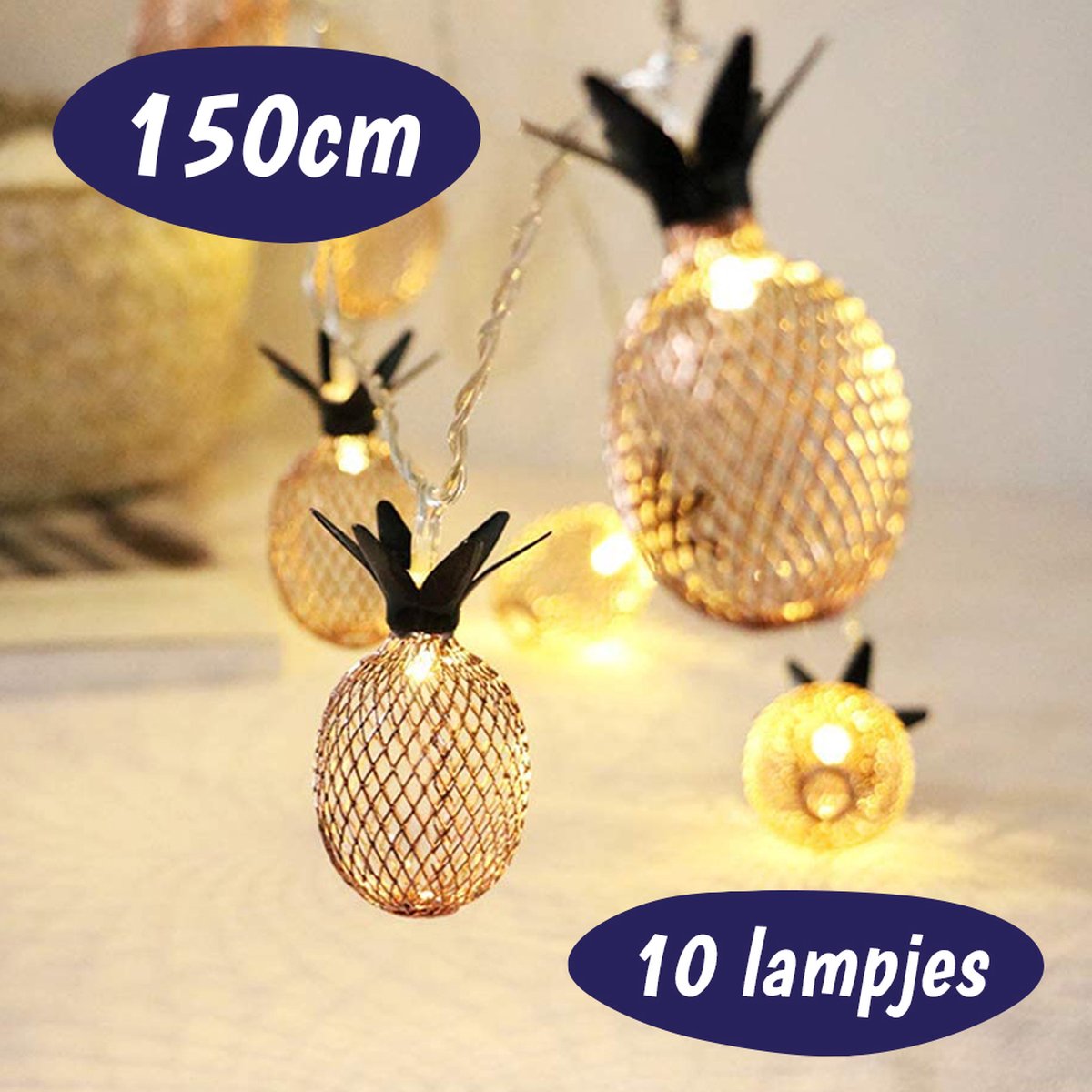 Lichtslinger - 1,5 M - 10 Lampjes - Ananas - Warm Wit - LED - Fairy Lights - Lichtjeslinger op Batterijen - Kerstverlichting