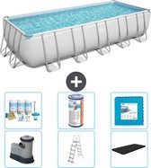 Bestway Rechthoekig Power Steel Zwembad - 640 x 274 x 132 - Grijs - Inclusief Pomp - Ladder - Afdekzeil Onderhoudspakket - Filter - Vloertegels