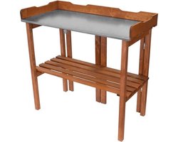 Kynast Garten Plantentafel met Zinken Blad - Oppot tafel met Houten Schap - Inklapbaar - 94 x 43 x 86 cm