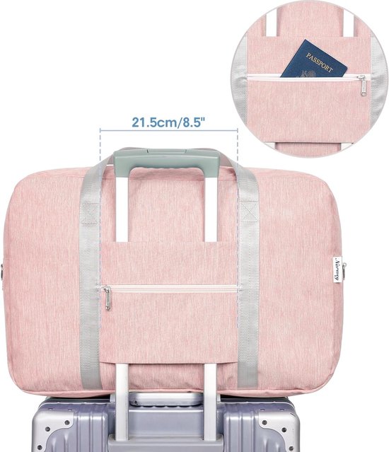 handbagage 45 x 36 x 20 opvouwbare reistas voor onder de stoel, draag- en handtas voor overnachten voor dames en heren, roze, 40L