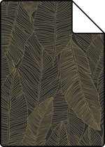 Proefstaal ESTAhome behangpapier getekende bladeren zwart en goud - 139126 - 26,5 x 21 cm