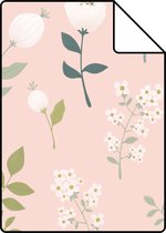 Proefstaal ESTAhome behangpapier bloemen zacht roze, groen en wit - 139340 - 26,5 x 21 cm