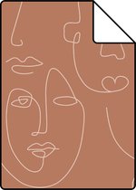 Proefstaal ESTAhome behangpapier line art gezichten terracotta - 139375 - 26,5 x 21 cm