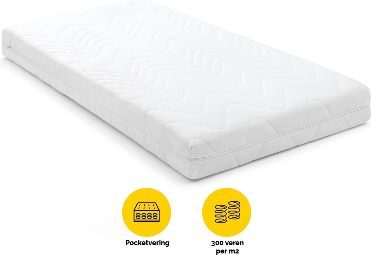 Beter Bed Maxi Easy Pocket Pocketvering Matras 90x200 cm - Koudschuim - Medium-hard, 300 veren p/m² - Koel Ligcomfort - Matras met Afritsbare Hoes - 90 x 200 x 18 cm