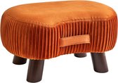Voetkruk, zitbank met handvat, gebogen opstapkruk met zacht zitkussen, gevoerde kruk van fluweel, massief hout, voor woonkamer, kinderkamer, 40 x 28 x 23 cm, oranje