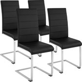 tectake® - Eetkamerstoel set van 4 - Kunstleren stoel met ergonomische rugleuning - Buisframe sledestoel - zwart