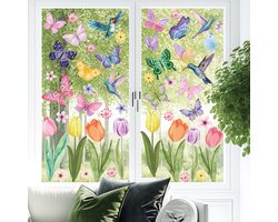 Raamsticker statisch tulpen met vlinders | 8 vellen | Bloemenstrook met vlinders | Statische Raamfolie | Dubbelzijdig bedrukt | Vlinders | Tulp | Tuin | Poster | Raamdecoratie | Raamfolie | Woonkamer | Huis inrichting | Stickerkamer®