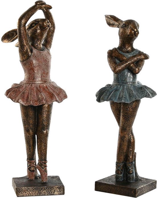 Decoratieve figuren Home ESPRIT Blauw Roze Gouden Romantiek Balletdanseres 13 x 12 x 30,5 cm (2 Stuks)