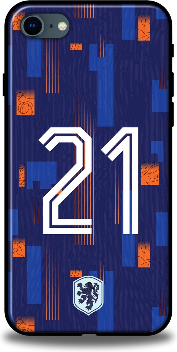 Blauw Oranje rugnummer 21 telefoonhoesje Apple iPhone 7 - iPhone 8 - iPhone SE backcover softcase