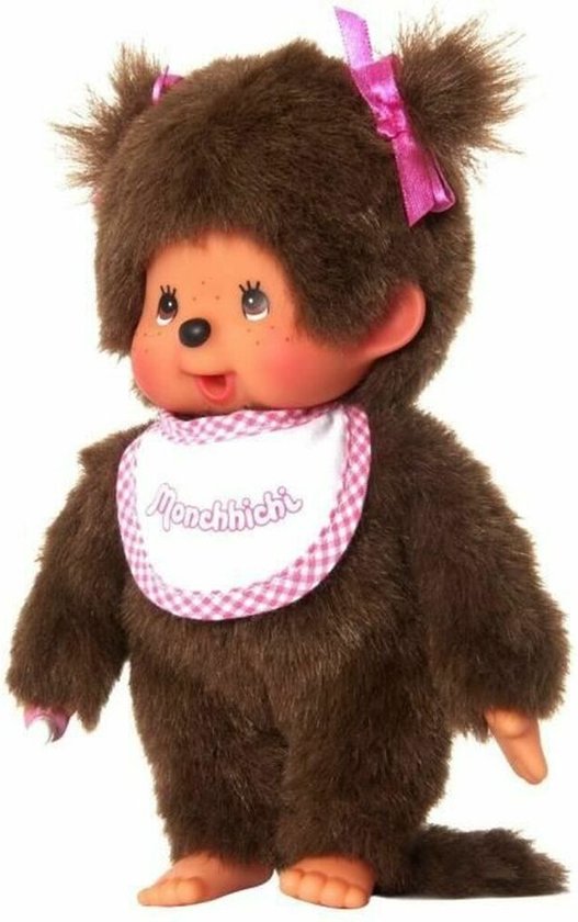 Bandai - Monchhichi - Roze en witte slabbetje meisje knuffel - Iconische jaren 80 aap knuffel - Zacht pluche 20 cm voor kinderen en volwassenen - Kinderspeelgoed 2 jaar en + - 25555 van Bandai — afbeelding 3