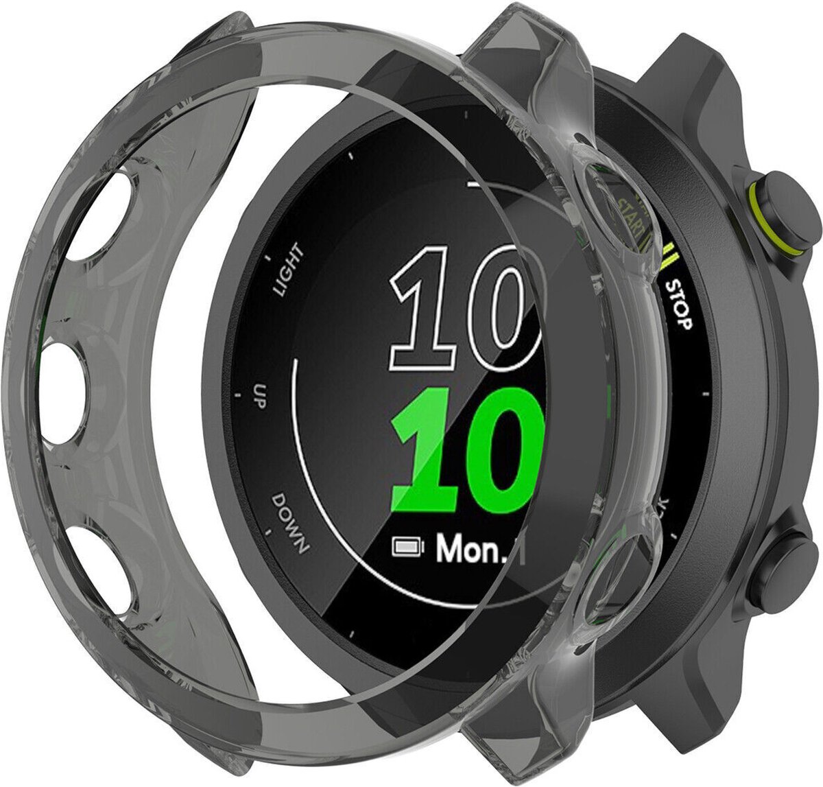 Strap-it Schokabsorberend TPU bescherm hoesje - soft case geschikt voor Garmin Forerunner 55 (transparant-zwart)