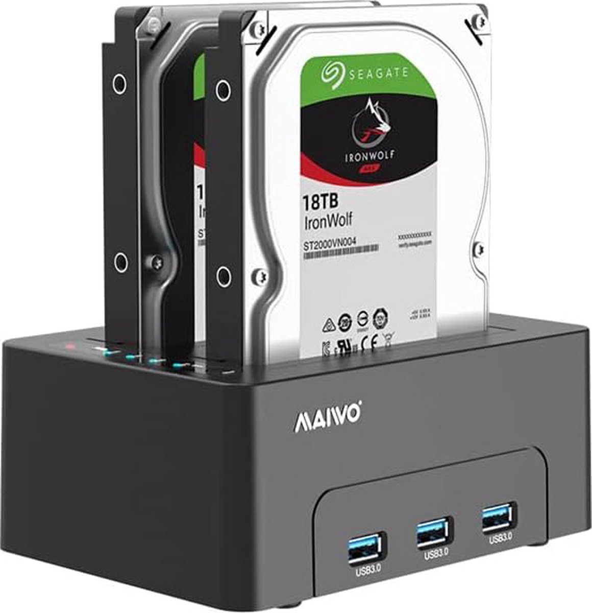 Maiwo K3082H Dockingstation voor twee 2,5" of 3,5" SATA HDD/SSD - USB 3.1 GEN1 - 14TB - 5Gbps - 3xUSB3.1 - Zwart