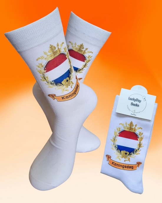 Koningsdag - Oranje sokken - Koning - Oranjefeest - 27april - vrolijke sokken - - Willempie feest - grappige sokken - Nederland - Holland - Socks waar je Happy van wordt - Maat 37-44