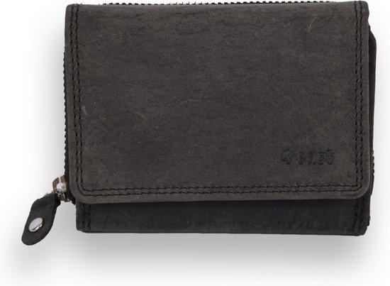 4 East Premium Kwaliteit Zwarte Trifold Portemonnee van Echt Leer | 11x8x3.5cm | 8 Creditcardhouders | 2 Muntenvakken