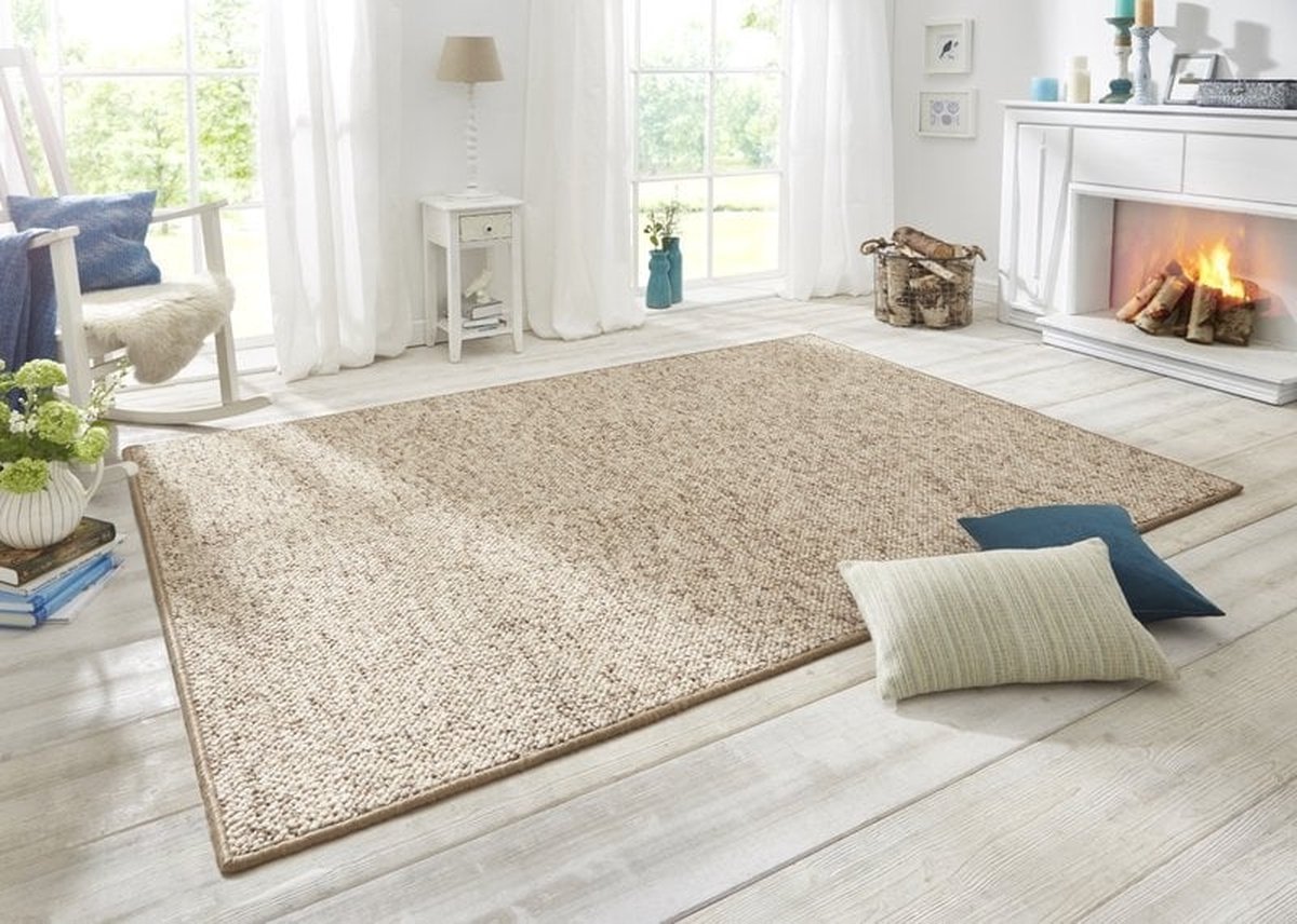 Flycarpets Tufted Vloerkleed - Wollen Look - Beige / Bruin - 80x150 cm